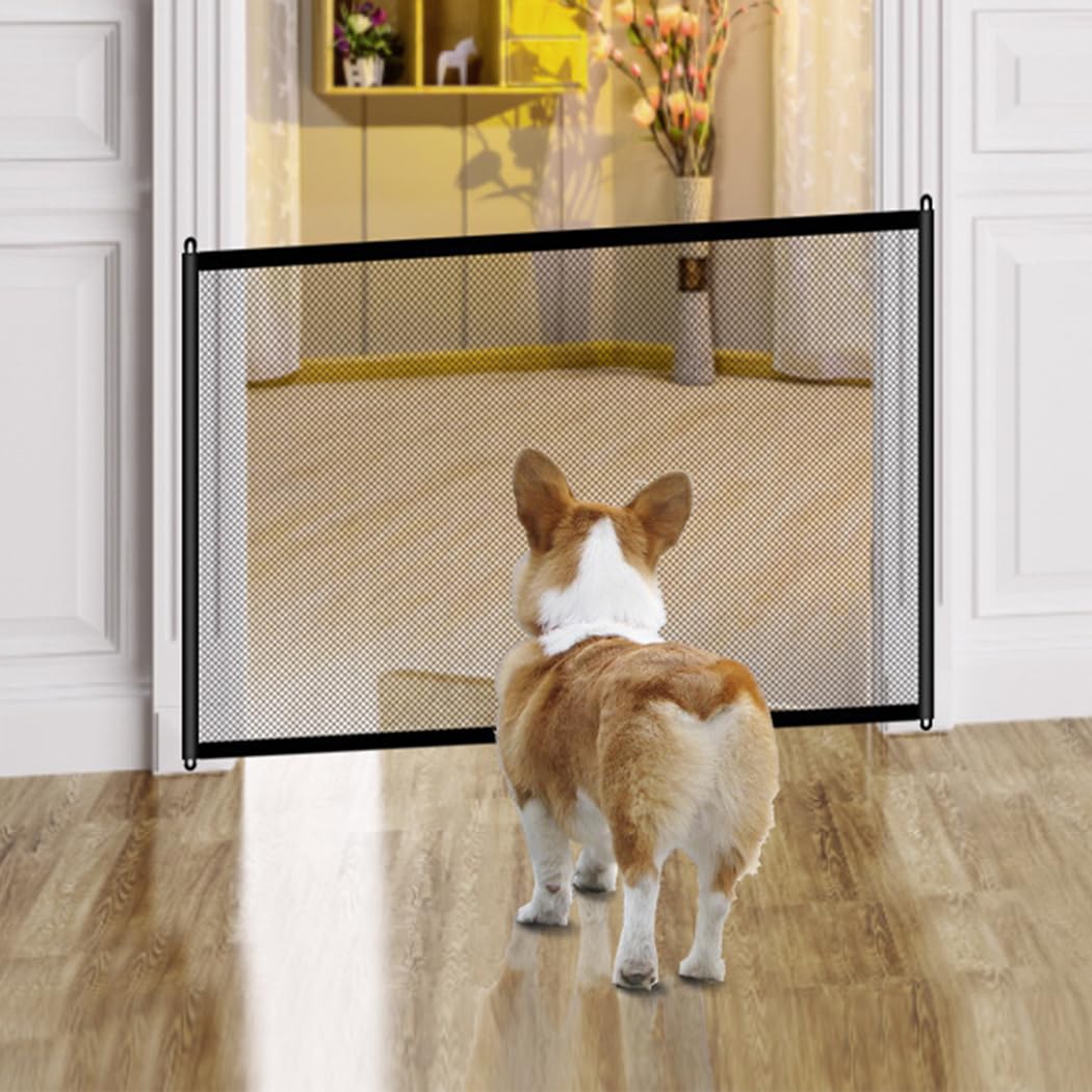 Dog Gate,Retractable Stair Gates for Dogs,Baby Safety Gate, Portable No Drilling Indoor,Dog Barrier Isolation Net for Stairway Doorway Indoor and Outdoor (72 * 110CM)