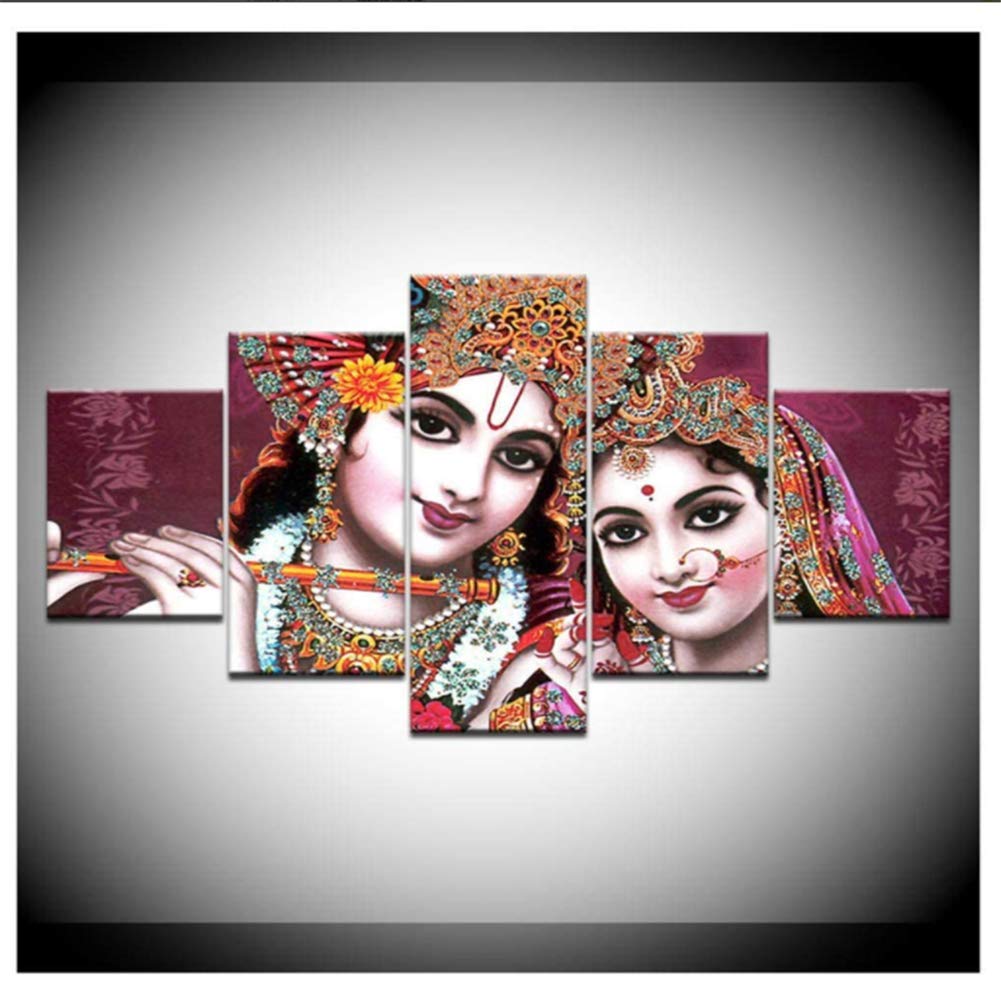 Empty Shri Radha and Krishna Beautiful 5 Pieces Wall Art Painting Canvas Painting Poster Room Home D