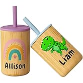 Custom sippy cup with straw for toddlers, personalized name printed eco friendly bamboo & silicone non-spill cup reusable cup for babies