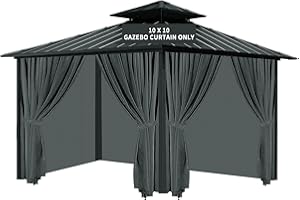 Tngan Gazebo Universal Replacement Privacy Curtain, 10'X10' Gazebo Curtain Outdoor Waterproof, 4-Panels Sidewall Curtains with Zipper for Patio, Garden and Backyard (Only Curtains, 10'x10', Grey)