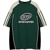 Evepaster Oversize Graphic T Shirt Vintage Racing Patchwork Unisex Printed Summer Y2k Tees Tops for Men and Women Streetwear