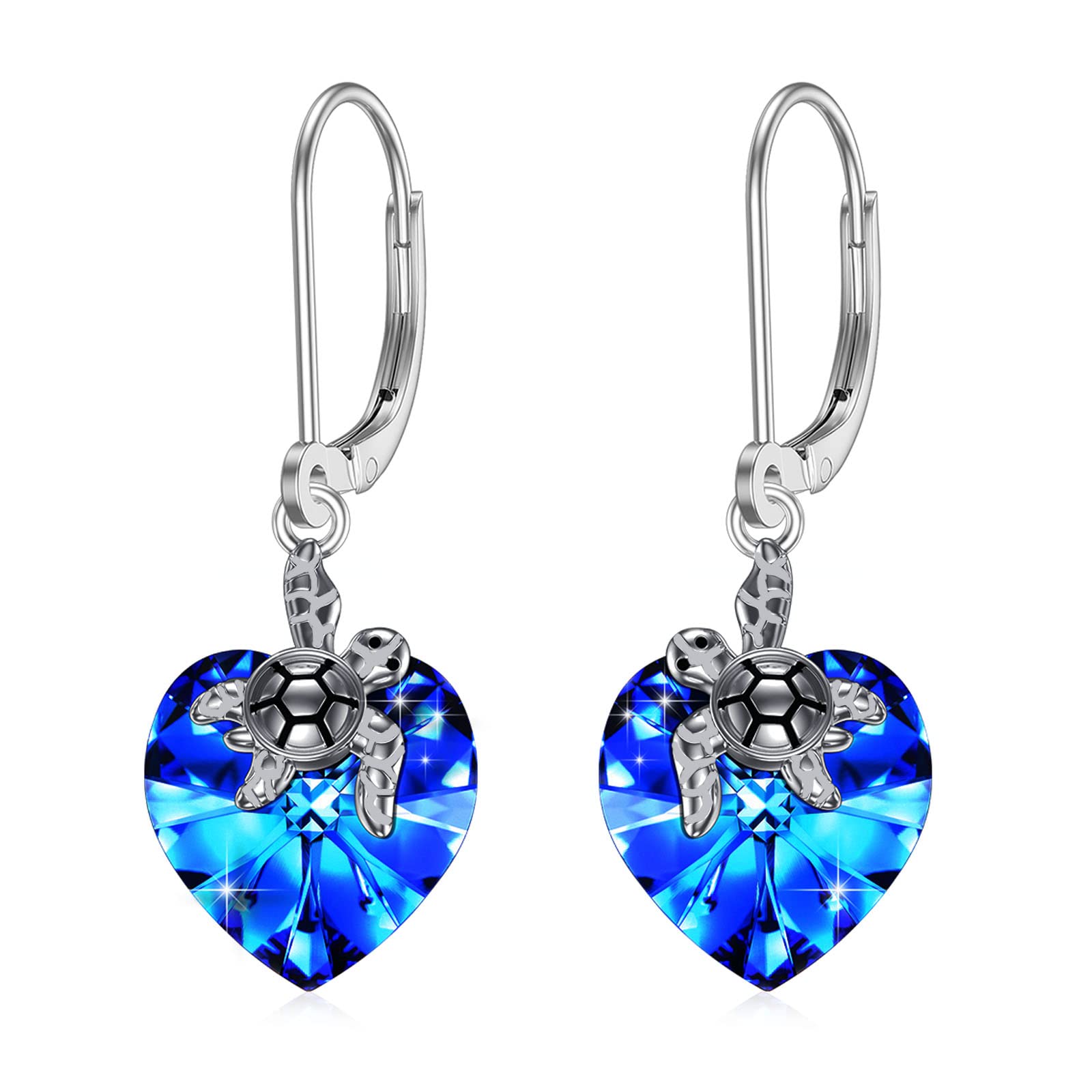 Redsun Turtle Earrings 925 Sterling Silver Crystal Earrings Heart Turtle Drop Earrings Dangle Animal Earrings Jewellery Gift for Women Children Girls Daughter Mother