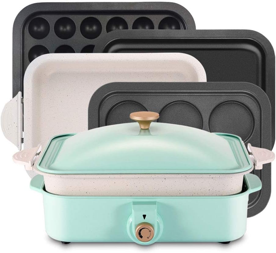 review Multifunction Barbecue Pot Double Pot Electric Hot Pot Electric Grill Thai Barbecue Grill Korean BBQ Hot Pot Electric [Energy Class A] (Color : Matcha Green)