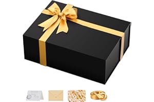 HongCai printing Large Black Gift Box with Lid: 13.5×10×5 Inches - Strong Magnetic Closure for Christmas Wedding Birthday Gifts – Perfect for Couples Friends Family
