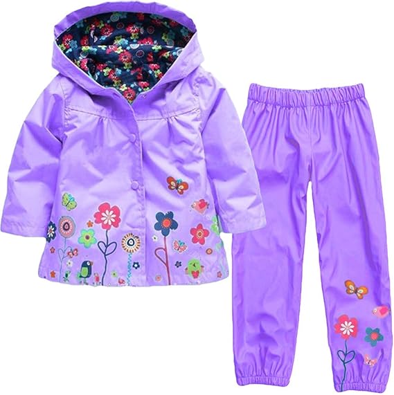 Baby Girls Rain Jacket and Rain Pant 2PCS Outfits Suit Lonshell 15 Years Children Long Sleeve