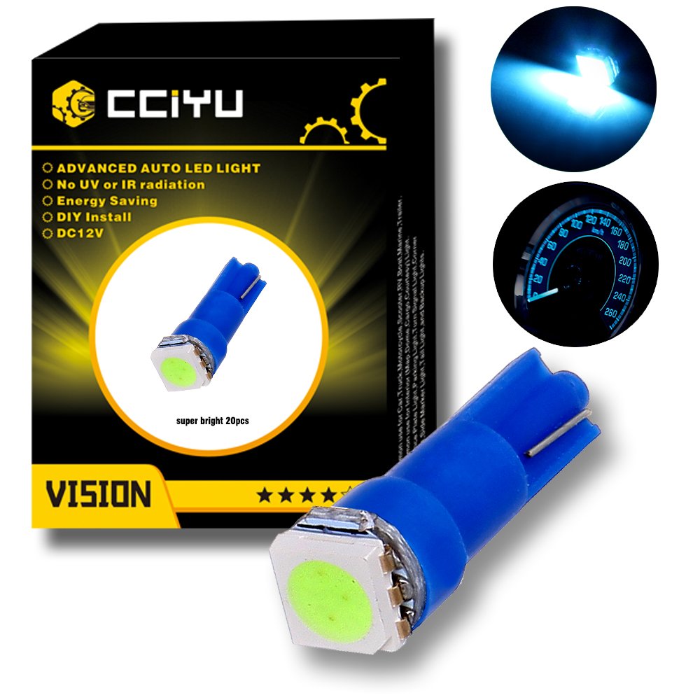 cciyu 20 Pack Ice Blue T5 58 70 73 74 5050SMD LED Wedge Lamp Bulb Light Dashboard Gauge Replacement fit for Honda Dodge Dodge Acura Subaru Pontiac Jeep