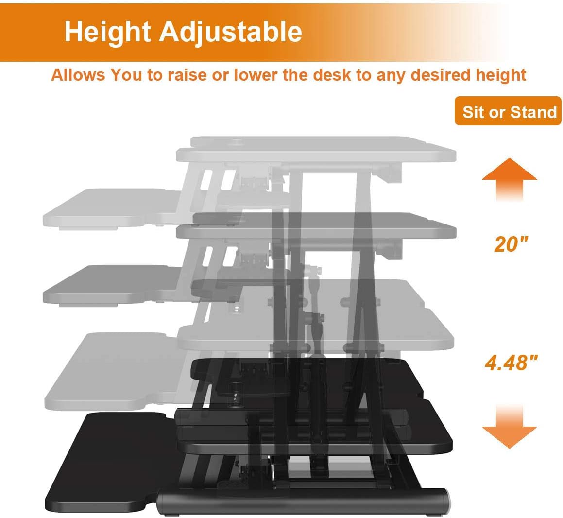 Standing Desk Converter with Height Adjustable – 32 inch Stand Up Desk, Sit Stand Tabletop Workstation Riser Fits Dual Monitors for Home and Office by HUVIBE : Office Products