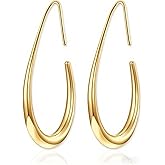 Lightweight Gold Teardrop Hoop Earrings for Women -18K Gold Plated Stainless Steel Statement Earrings,Hypoallergenic,Large Oval Pull-Through Hoops Earrings Delicate Jewelry Gifts