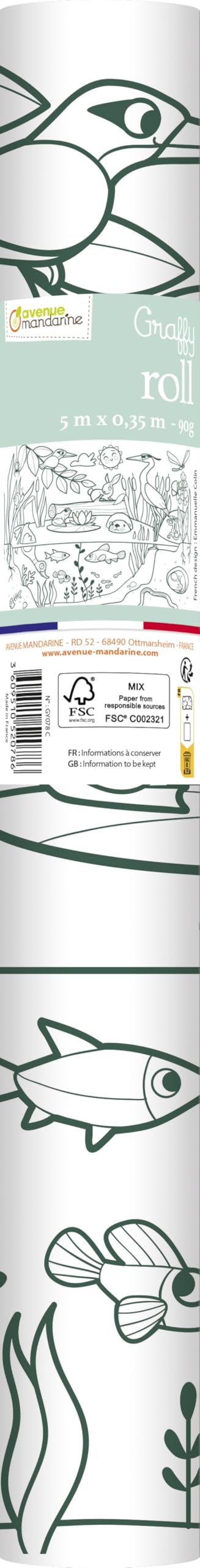 Avenue Mandarine GY078C - One paper roll Graffy Roll pre-printed poster - 5m x 35cm (50cm drawing repeated 10 times) - From 4 years old - ECOSYSTEM THEME