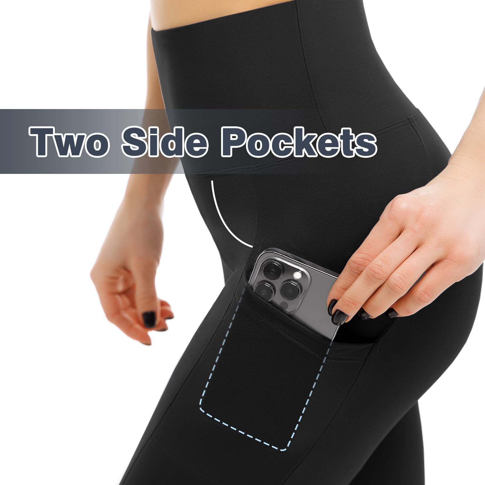 Leafigure 2 Pairs of Women's High-Waist Sports Leggings with Pockets, Opaque, for Gym, Sports, Yoga
