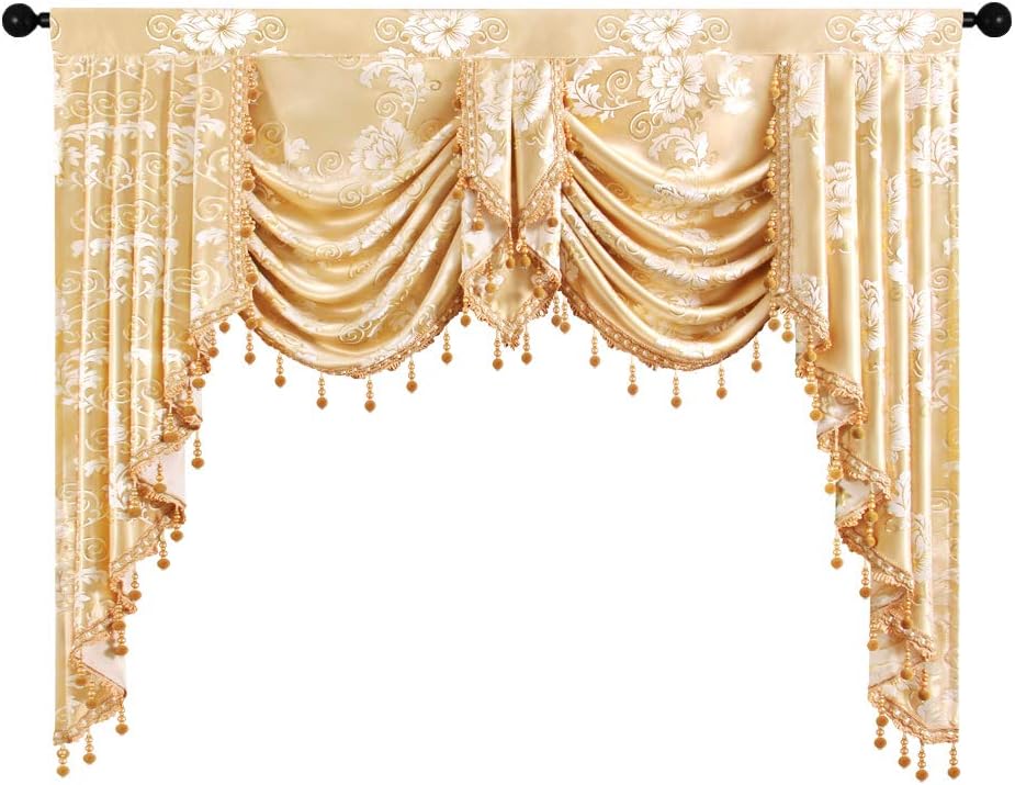 Amazon.de: ELKCA Goldener Jacquard Swag Wasserfall Volant Luxus Vorhang