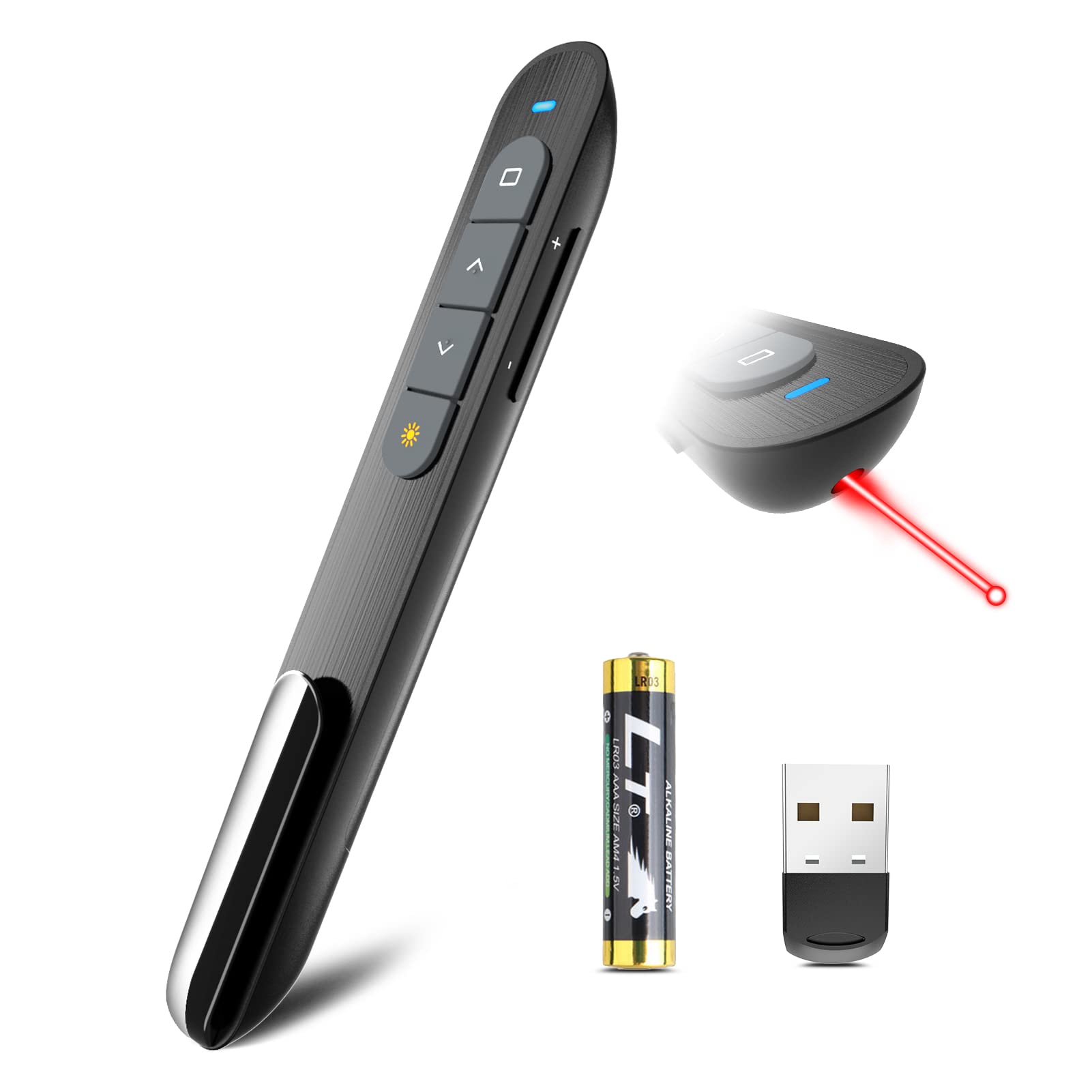 Presentation Clicker with Laser for Powerpoint, Wireless Presenter Remote 5mW 3a Laser, Slide Advancer for Slide Show, Clicker for PPT/Keynote/Google Slides/Classroom/MacBook/Mac/Windows