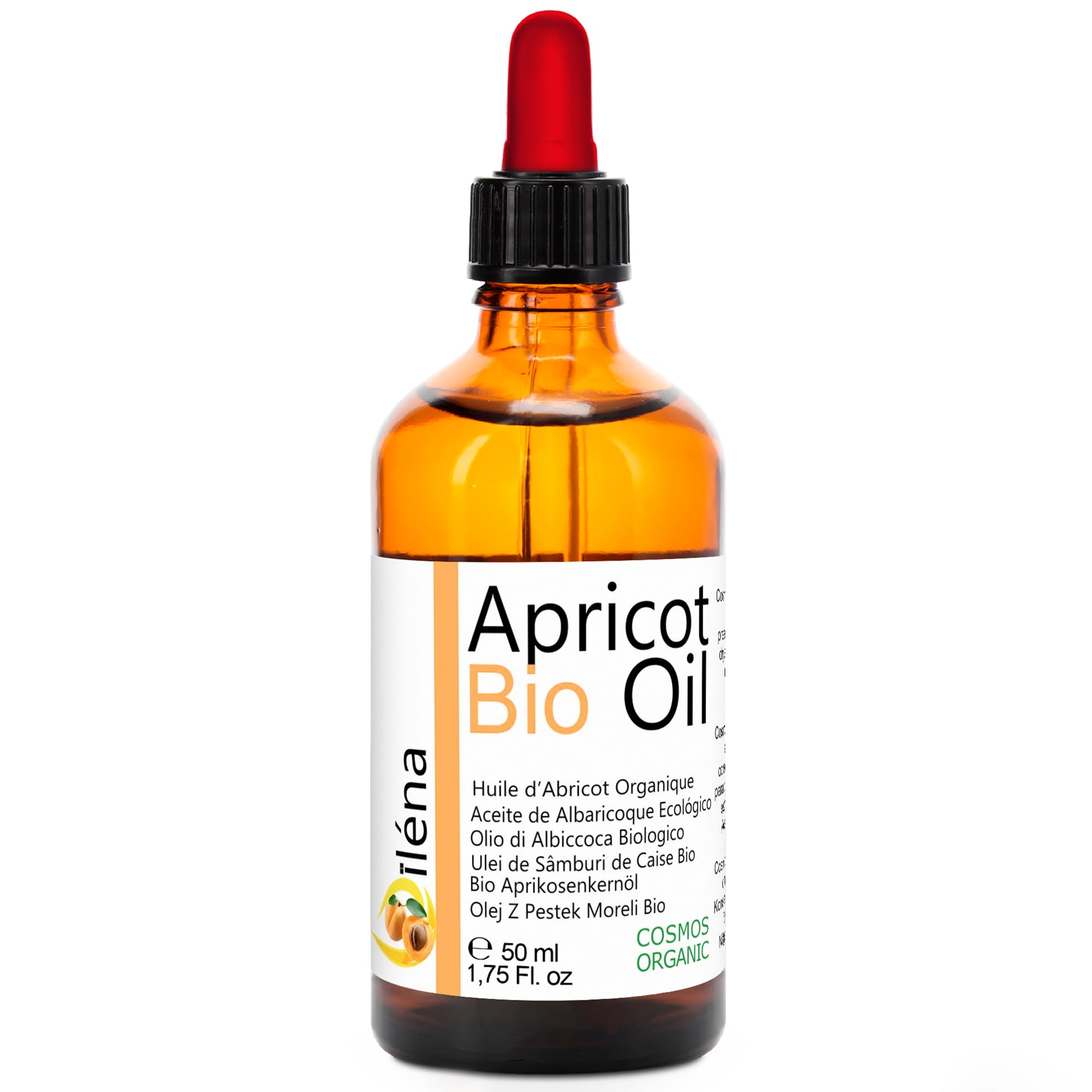 Oïléna Organic Apricot Oil 100% Pure, Natural, Vegan, No GMO - Aromatherapy Massage Oil Hair Skin Body Certified BIO Moisturiser for face, body and hair 50 ml 1.75 fl oz