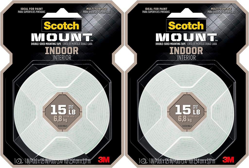 Scotch-Mount Indoor Double-Sided Mounting Tape 314H-MED, 1 in x 125 in - 2 Pack