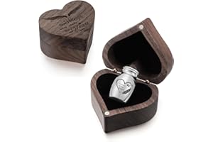 XIUDA Wooden Mini Memorial Small Urns for Ashes Stainless Steel Cremation Mini Urn with Black Walunt Box Funeral Heart Wings 