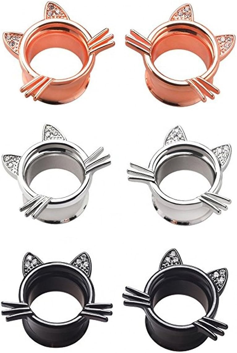 IPINK Cute Kitten Cat Ear Plugs Tunnels Gauges Stretcher Piercings 3