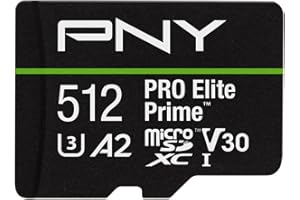 PNY 512GB PRO Elite Prime Class 10 U3 V30 A2 microSDXC Card + SD Adapter - up to 200MB/s, Class 10, U3, V30, A2, 4K UHD, Full