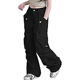 Ecolala Girls Cargo Parachute Pants Elastic Waist Wide Leg Streetwear Hip Hop Dance Trousers with Pockets