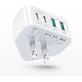 40W USB C Charger Block, 4-Port Flat Wall Charger Fast Charging Block[USB A & USB C]Multiport C Plug Type C Power Adapter Brick compatible with iPhone 16/15/14/13/12 Pro Max/XS/XR,iPad,Samsung,Tablet