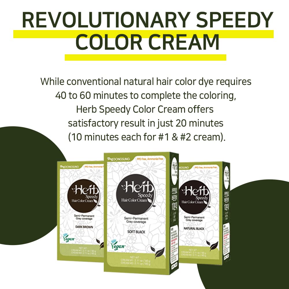 Herb Speedy PPD Free Hair Dye, Ammonia Free Hair Color Dark Brown Contains Sun Protection