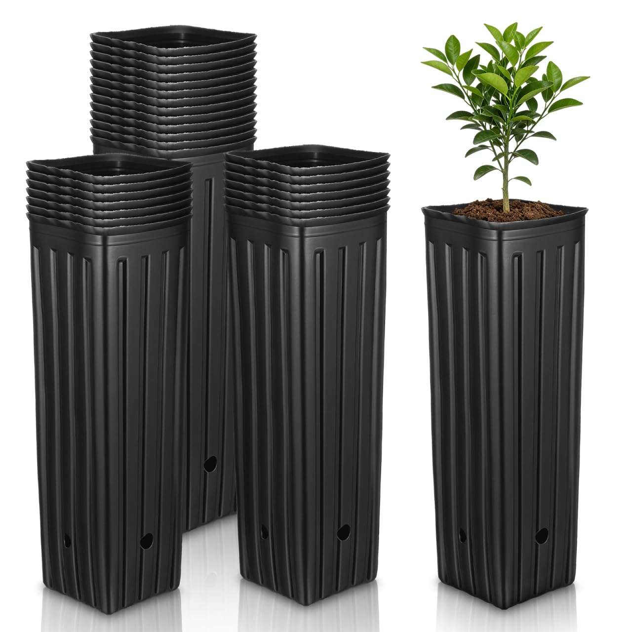 Yardwe Tree Seedling Pots Pack of 30 Reusable Tree Pots for Deep Nurseries, Tall Plant Pots for Seedlings with Drainage Holes