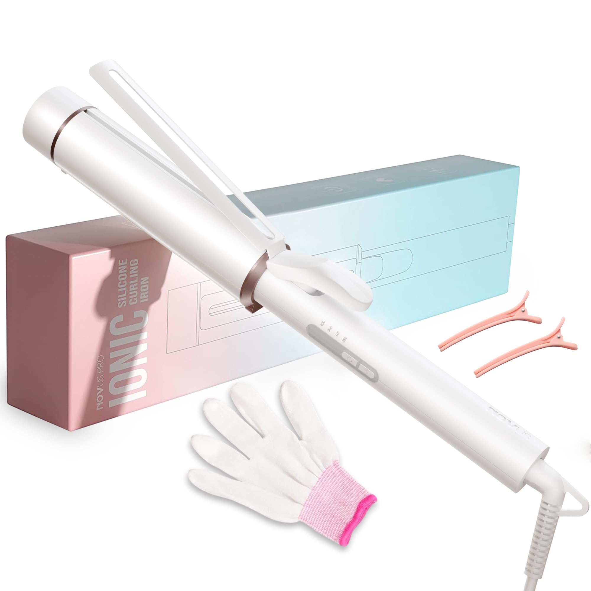 Photo 1 of 1.5 Inch Extra Large Curling Wand for Long Hair - Ceramic Tourmaline Barrel with 40000000 Negative Ions, 2 Clips & Heat-Resistant Glove