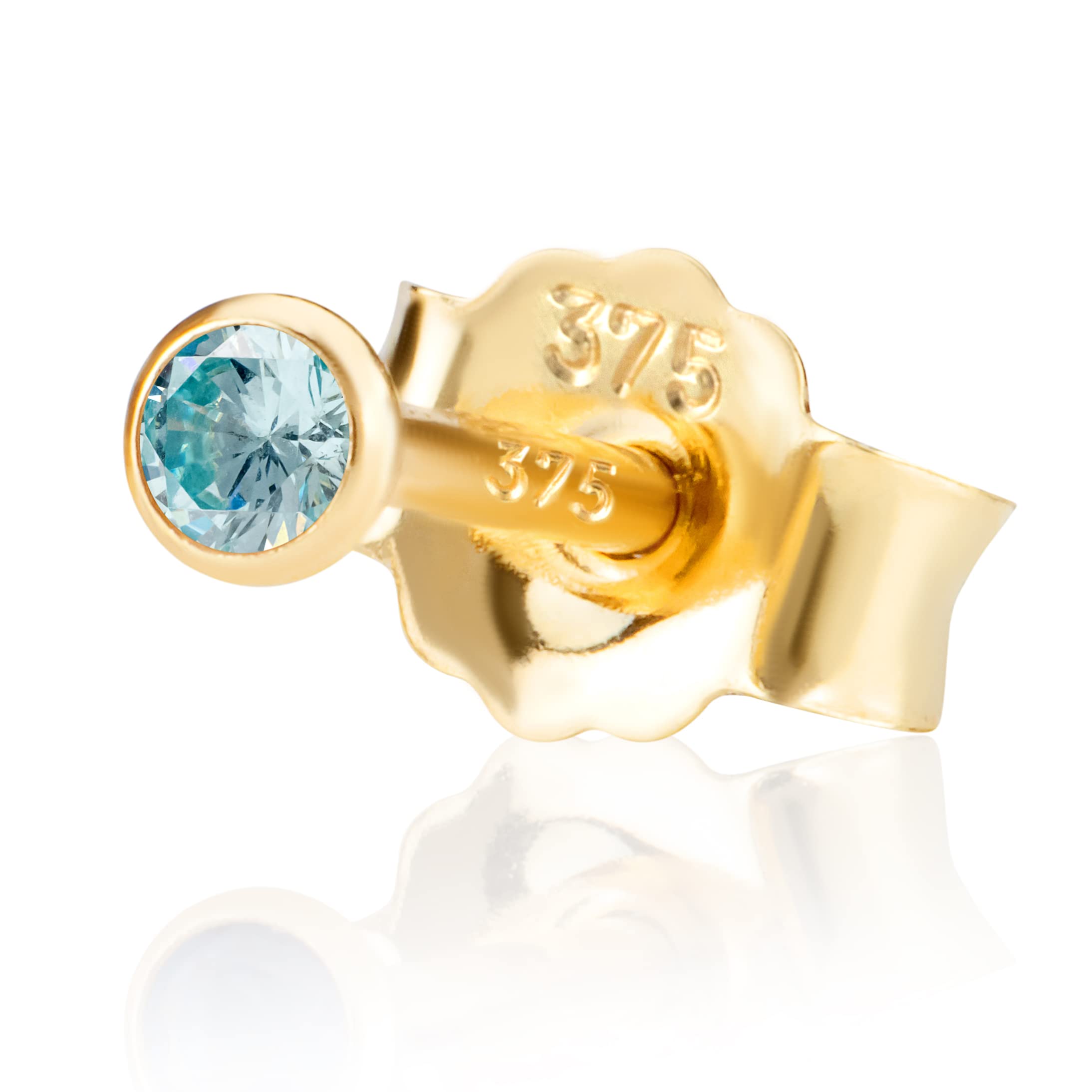 NKlaus Single 2,0mm gold 9 K Stud Earrings Zirconai Aquamarine Butterfly Clasp Ladies Girls 13106
