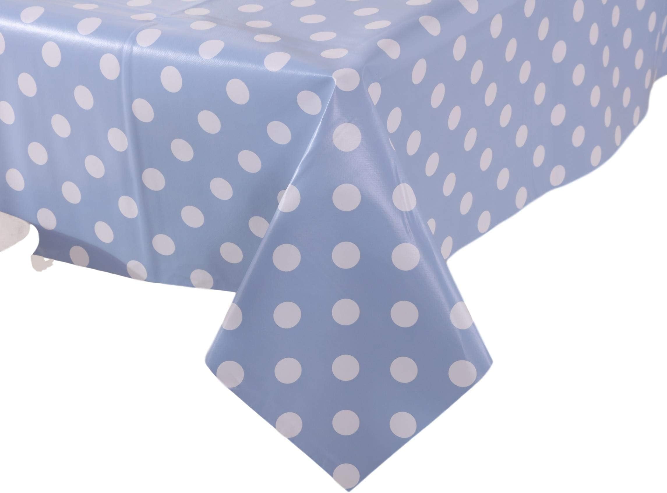 Vinylla Polka Dot Baby Blue Easy Wipe Clean PVC Tablecloth, 140x140cm