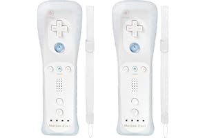LORDONE Wii Remote Controller, Wireless Game Wii Remote with Motion Plus for Nintendo Wii and Wii U, with Silicone Case and Wrist Strap (2-Pack, White)