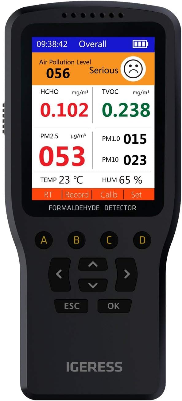 Air Quality Monitor, IGERESS Indoor Air Pollution Tester for Formaldehyde VOC PM2.5 PM1.0 PM10 Temperature and Humidity, Real Time Home Air Quality Detector Meter, Colorful LCD Screen
