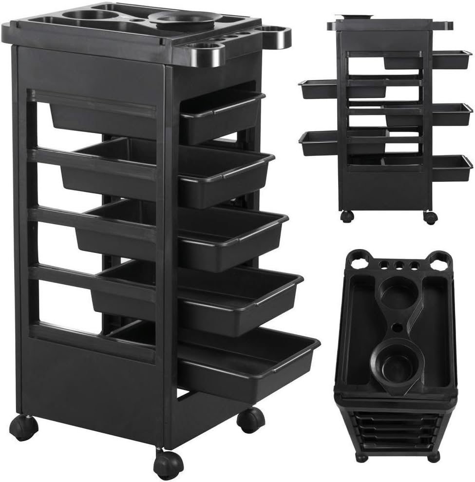 Topeakmart Salon Trolley Rolling Cart with 5 Drawers, Stylist Hairdressing Spa Cart W/Storage Wheels: Office Products