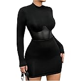 Milumia Women's Mock Neck Corset Mini Dress Y2K Cinched Waist Long Sleeve Bodycon Party Club Going Out Dresses