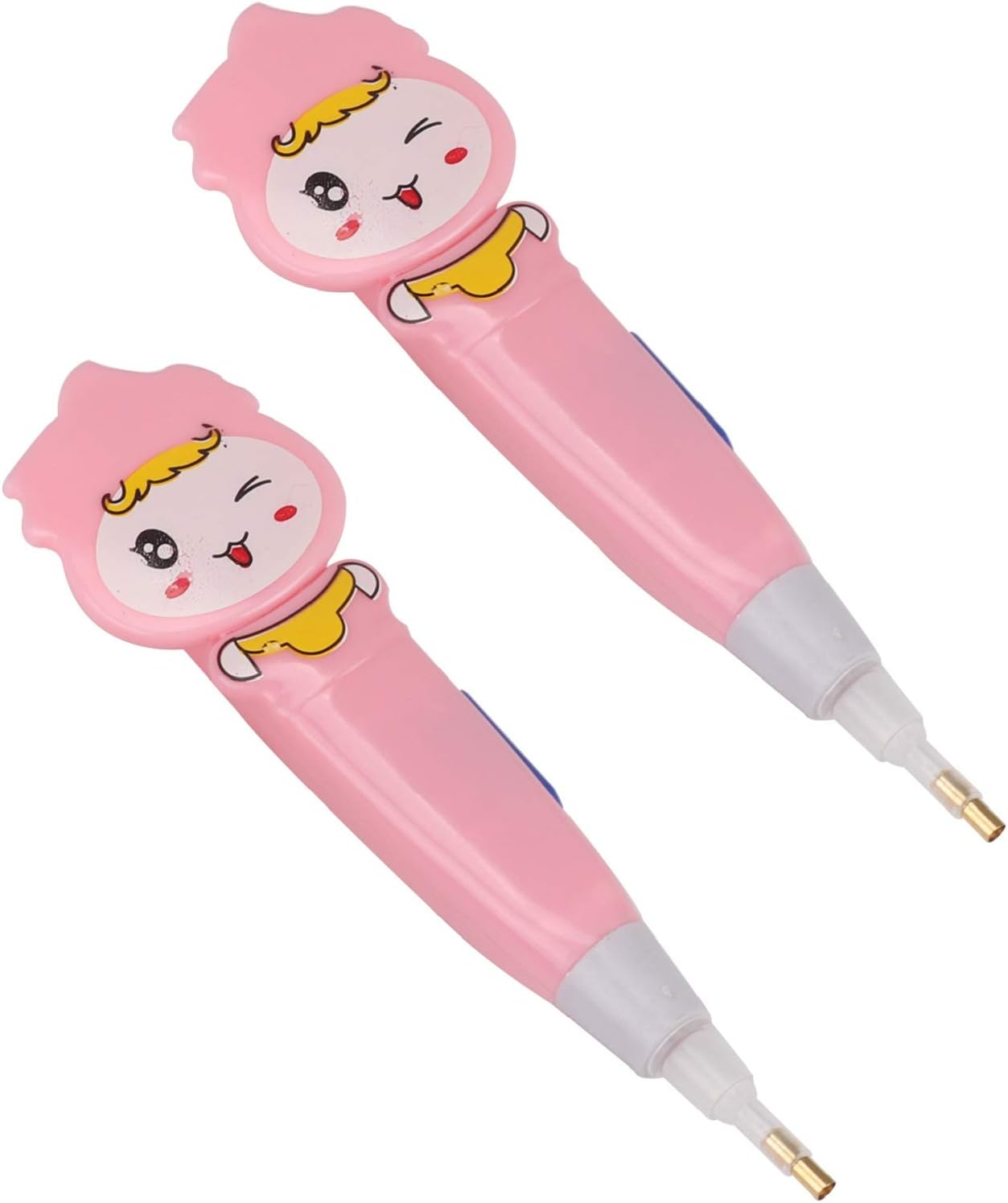 Queiting 2pcs DIY Diamond Painting Art Drill Pen with LED Light Glowing Cartoon Accessories Tools for 5D DIY Embroidery Kit with Stainless Steel Tips Pink