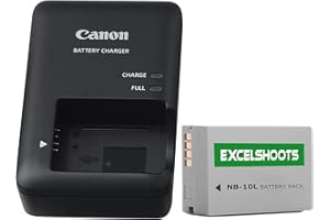 EXCELSHOOTS Excelshots, CB-2LC Battery Charger + Proffessional NB-10L Li-ion Battery Pack, for Canon PowerShot SX40 HS, SX50 HS, SX60 HS, G1X, G3X, G15, G16, Digital Camera.