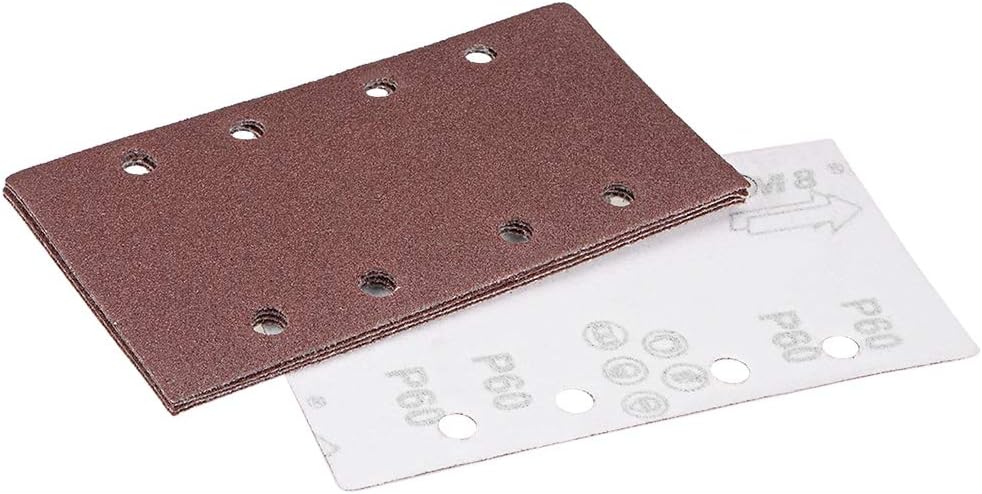 sourcing map 60 Grit 1/3 Sanding Sheet Sander Sandpaper Hook and Loop Pads 8 Hole 5pcs, 60 grits