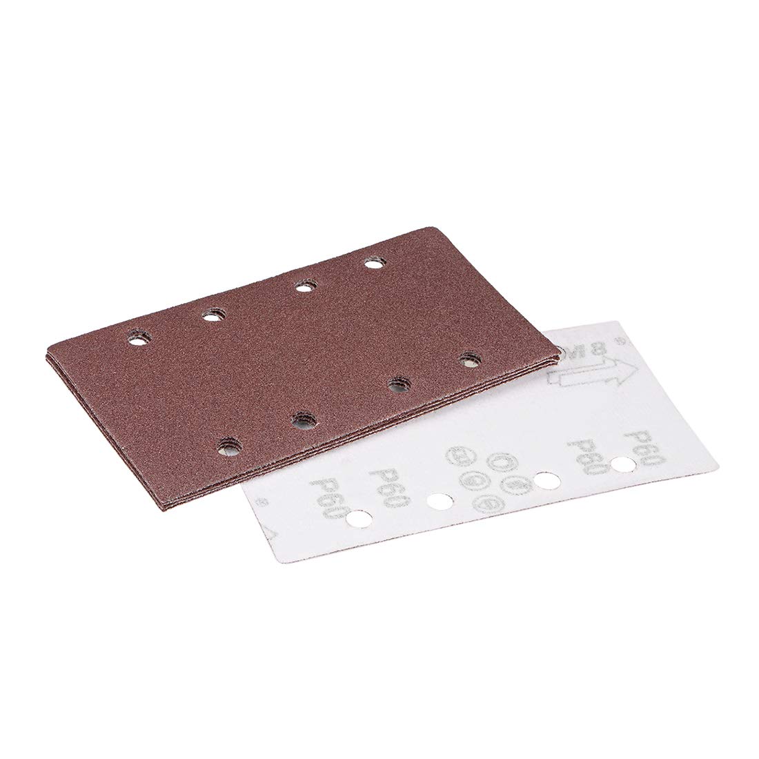 sourcing map 60 Grit 1/3 Sanding Sheet Sander Sandpaper Hook and Loop Pads 8 Hole 5pcs