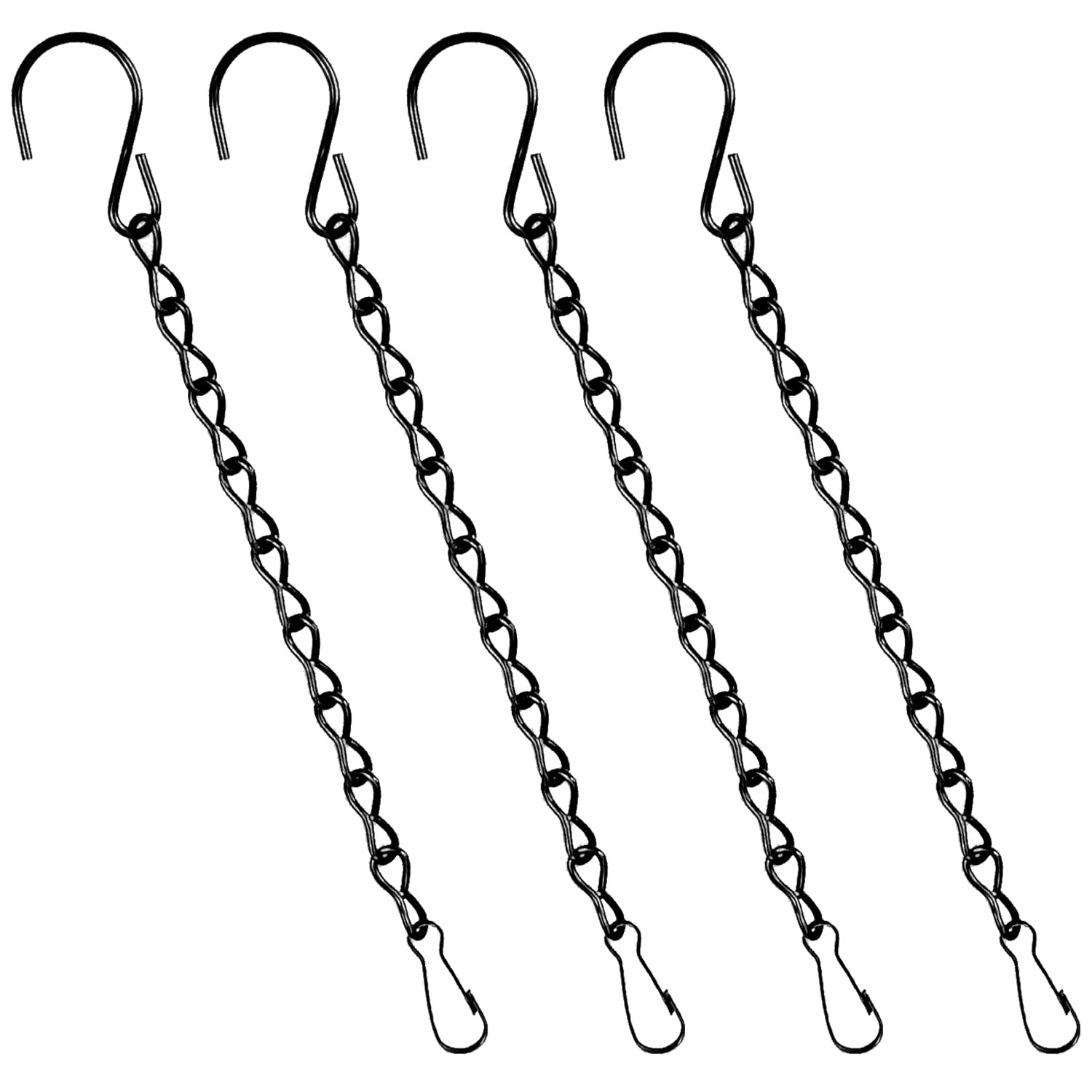 NECXON 4 Pcs Black Hanging Basket Chains with Hooks - 31cm Garden Hanging Chains for Bird Feeders, Flowerpots, Wind Chimes, Lanterns, Decoration
