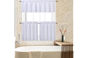 CAROMIO White Kitchen Curtains, 3 Pcs Waffle Woven Texutred 24 Inch Tier Curtains and Valance Set Bathroom Window Curtains Kitchen Cafe Curtains, White