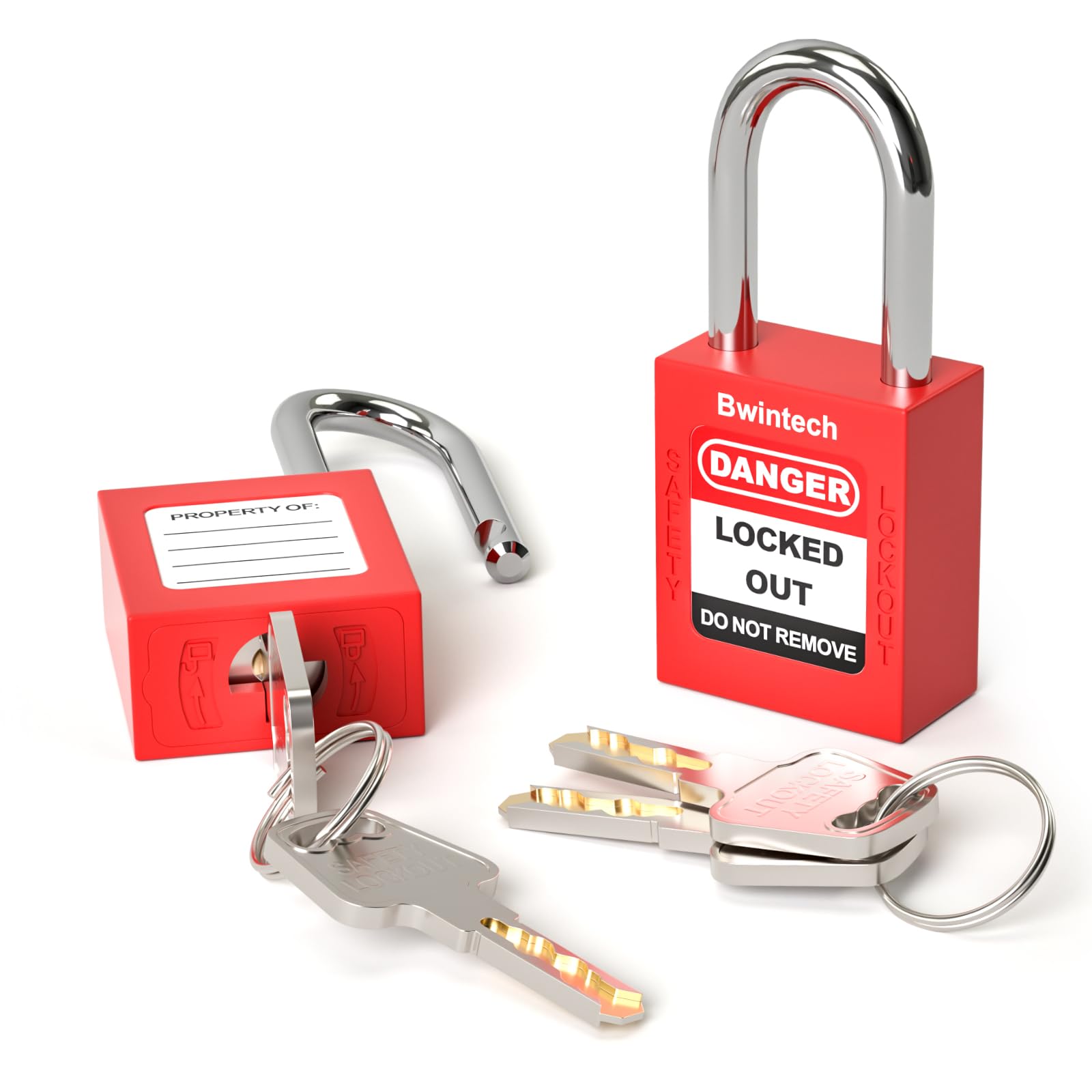 Bwintech 2 Pcs 38MM Keyed Different Red Safety Padlock Lockout Tagout Lock for Lock Out Tag Out Stations and Devices