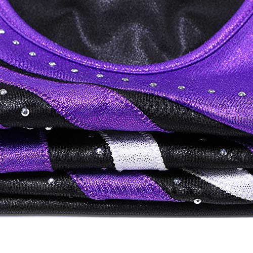 BAOHULU Leotard for Toddler Girls Gymnastics Shorts Sparkle Embroidery Tank Biketards One Piece B165_BlackPurple_140 - Thumbnail 5