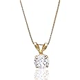 Amazon Collection 14k Gold Cubic Zirconia Solitaire Pendant Necklace for Women with 18 Inch Box Chain