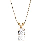 MAX + STONE 14k Gold 8mm Round Solitaire Cubic Zirconia Pendant Necklace for Women with 18 Inch Box Chain