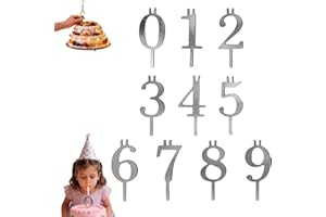 Reusable Number Candle Holder Set, Adjustable Birthday Candle Holder Stand, Numbers 0-9, Silver Number Candle Holder Set for 