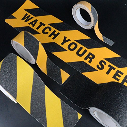 Mobling Anti Slip Safety Tape OSHA/Winter KIT [80 Grit] - Watch Your Step (6" x 2') + Orange Caution [(1" x 15') + (2" x 15')] + Yellow Stripe [4" x 15'] + Black (4 Inch x 15') - Thumbnail 2