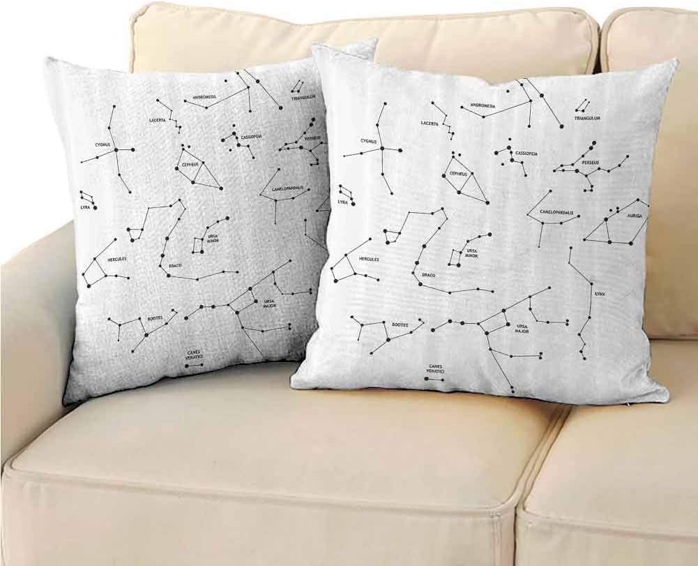 DuckBaby Pillowcase Printed Constellation Astronomic Theme Group Stars Names Classical Scientific Composition Soft and Breathable 20 inch Pillow Covers,2 Packs Charcoal Grey White