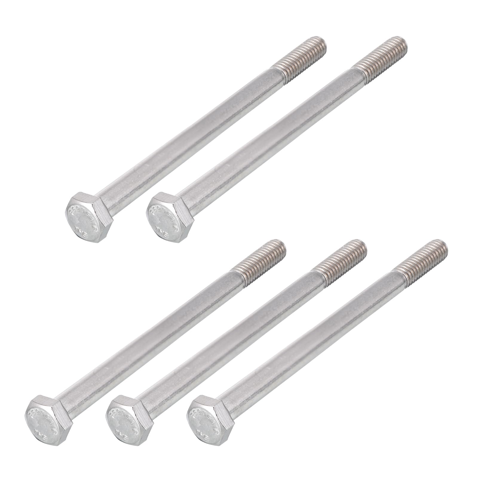 METALLIXITY Hex Head Screw Bolt (5/16-18x4-1/2") 5Pcs, 316 Stainless Steel, Half Threaded External Hex Drive, Bright Finish - for Repair, Silver