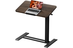 FitStand Medical Adjustable Overbed Bedside Table with Casters 90° Tilting Desktop Pneumatic Mobile Rolling Laptop Computer Standing Desk Cart with Tray, Hospital Table(27.6" W x 15.7" D, Mahogany)