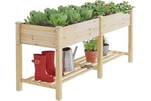 GHWIE Raised Garden Bed with Legs Elevated Wood Planter Box for Planting Vegetables Flowers Garden Patio Balcony Garden beds Outdoor with Liner
