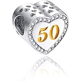 KINGWHYTE Bead Charms for Bracelets 925 Sterling Sliver 18,21,50 Bead Charm Bracelet Heart Shaped Pendant for Women