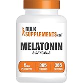 BulkSupplements.com Melatonin 5 mg Softgels - Melatonin for Adults, Sleep Supplement - 5mg Melatonin per Serving, Gluten Free, 1 Softgel per Serving, 365 Count (Pack of 1)